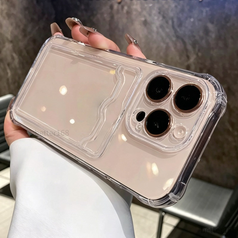 Ốp Lưng cho IPhone 12 13 14 15 16 17 Pro MaxTrong Suốt Có Ngăn Thẻ Chống Rơi Nhiều Màu Sắc Bảo Vệ Camera Cao Cấp