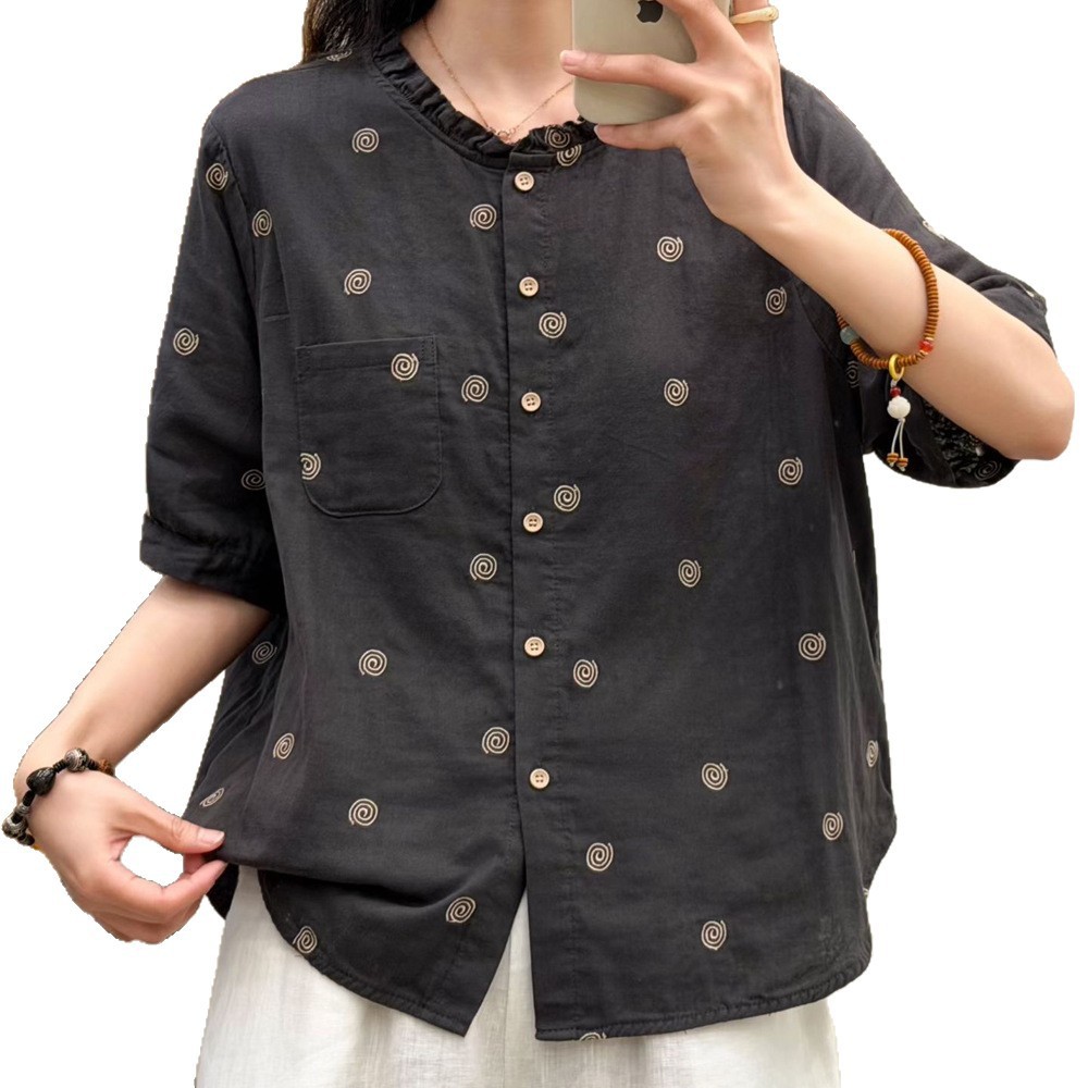 [Sẵn Sàng] Áo Sơ Mi Nữ Cotton Cao Cấp Chấm Bi, Cổ Đức, Mỏng, Giảm Tuổi, Đa Năng