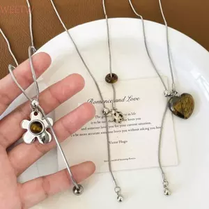 Vòng cổ mặt dây chuyền WEETW,|Đá Mắt Có Thể Điều Chỉnh Punk Choker, Tinh Tế Nhiều Lớp Ngôi Sao Trái Tim Bohemian Áo Len Dây Chuyền Thường Ngày
