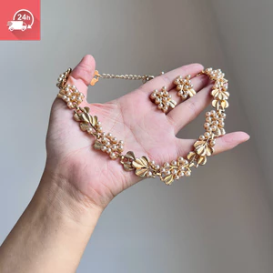 Tính khí cổ điển phong cách Trung Quốc mới ngọc trai vàng lá bạch quả vòng cổ nữ cá tính và đa năng