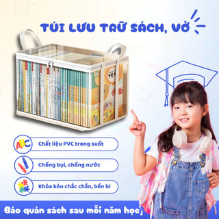 Túi đựng lưu trữ sách, vở, truyện, thú bông, chất liệu PVC trong suốt, có khóa kéo, dễ quan sát, chống bụi bẩn