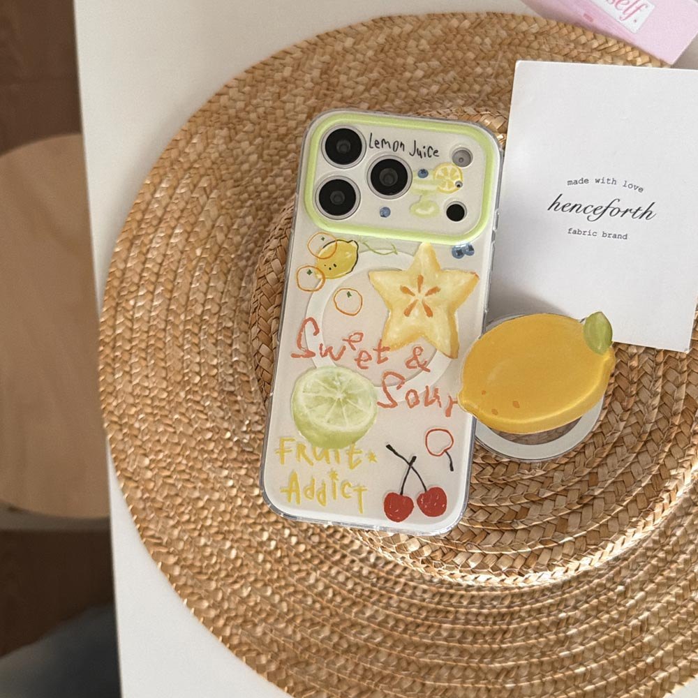 Vỏ cứng Tương thích với iPhone 13 14 14Pro 14ProMax 15 15Pro 15ProMax 16 16Pro 16ProMax 17 17Pro 17ProMax Graffiti Fruit Starfruit Pattern Magnet Case