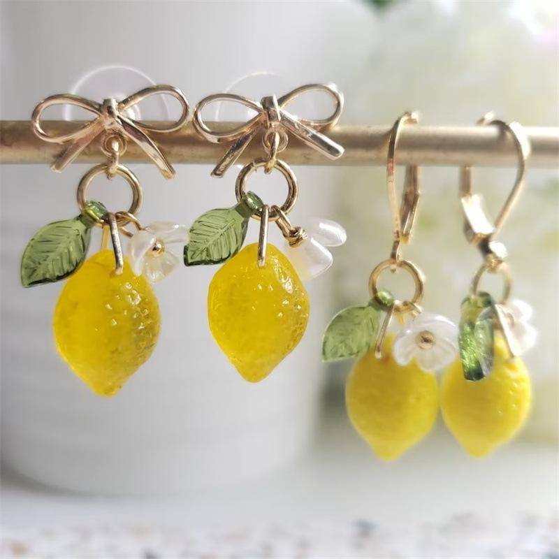 [KJ] Bông tai lủng lẳng tua rua dài cá tính bằng chanh Trang sức trái cây Bohemian dành cho nữ [Mới]