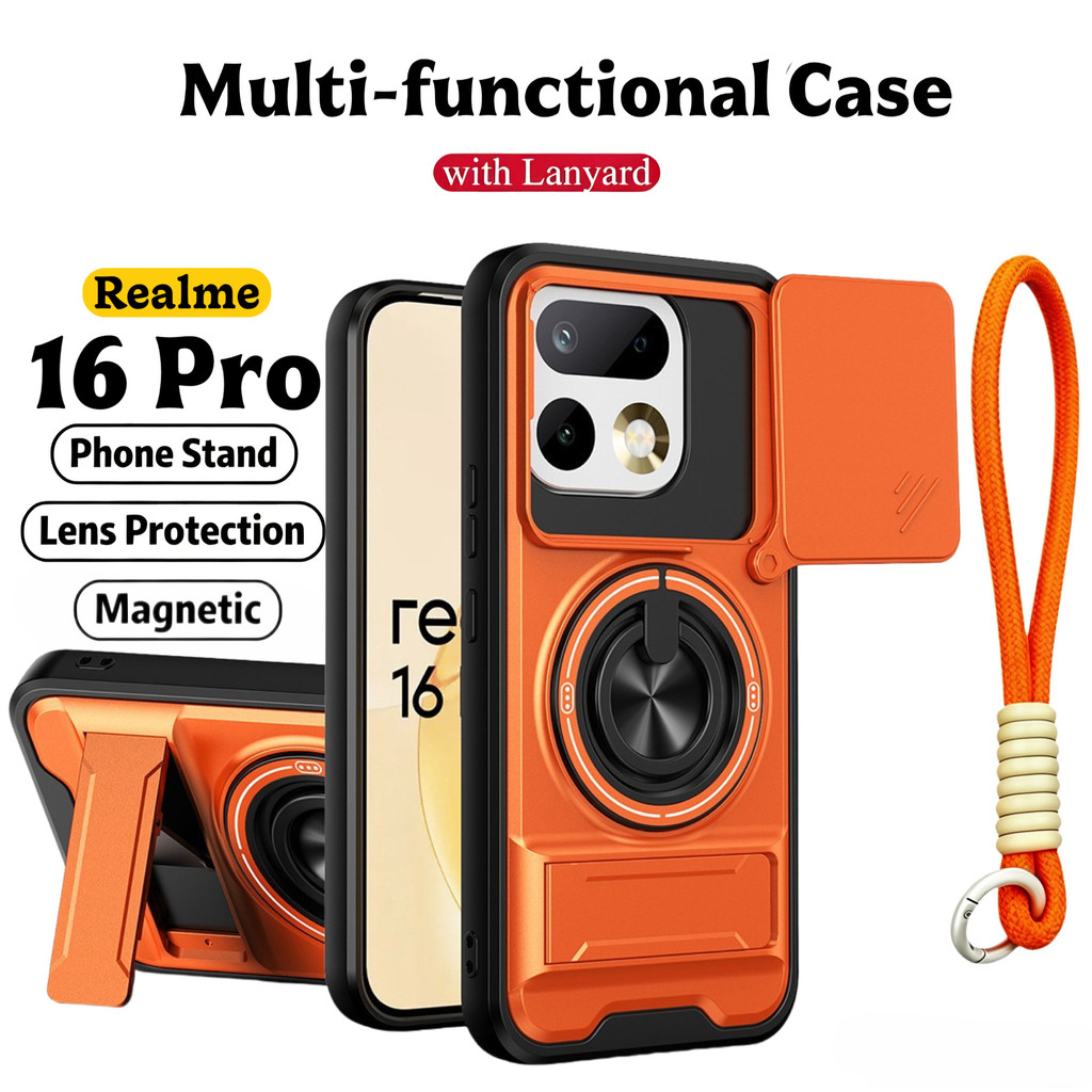 Ốp Điện Thoại Đa Năng Sang Trọng Thích Hợp Cho Realme 16 Pro 5G 15 Pro + 14 13 12 5G Dây 360°Giá đỡ vòng có vỏ máy ảnh Vỏ bảo vệ toàn diện chống sốc