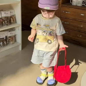 Váy mùa hè Phim hoạt hình ba chiều dễ thương tay áo Raglan phong cách phương Tây Áo phù hợp