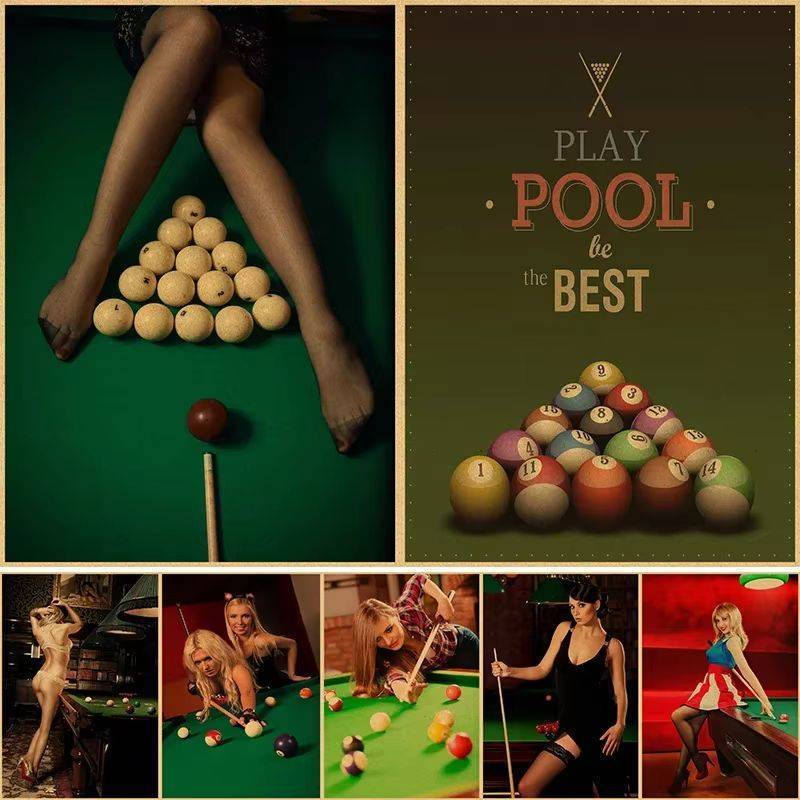 Retro Bida Gợi Cảm Làm Đẹp Không Khung Chống Thấm Nước Tranh Core, Snooker Thẩm Mỹ Treo Tường Poster Cho Bida Hall Bar Trang Trí Câu Lạc Bộ