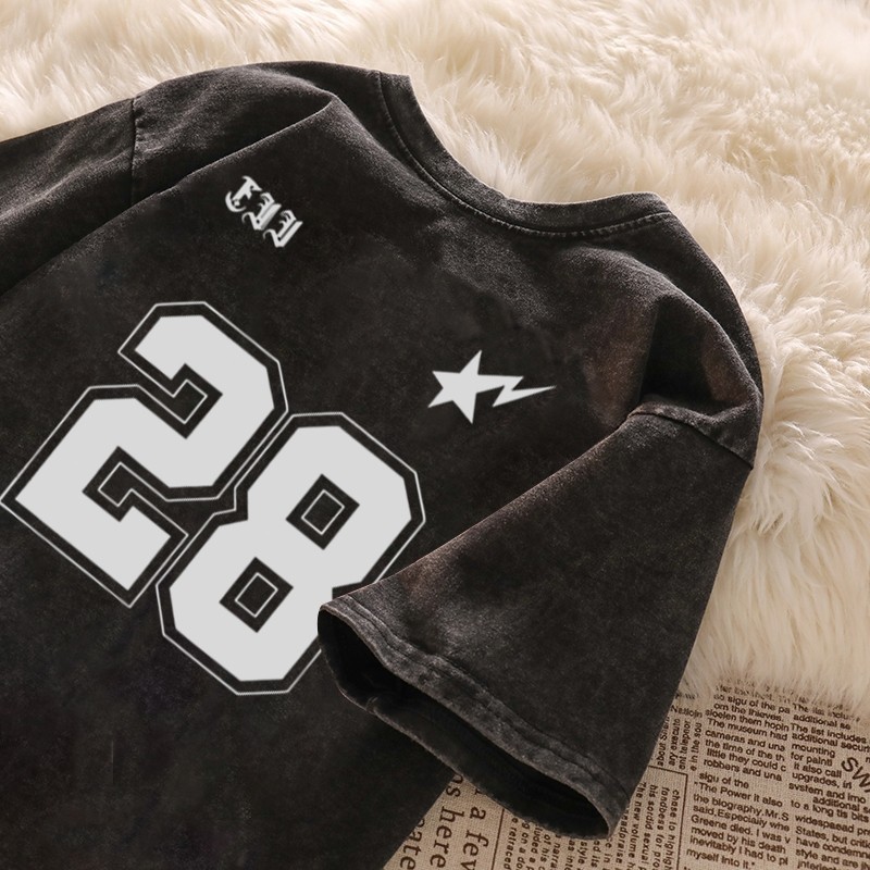 （Giao hàng 24h）Angela Áo thun nam nữ form rộng in no.28 Phong cách retro Châu Âu và Châu Mỹ 100% cotton Local Brand