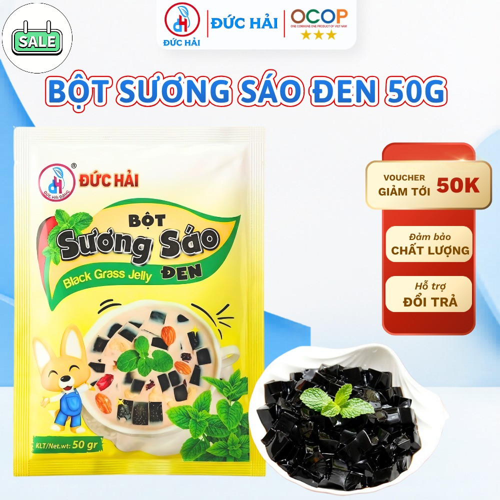 Bột Sương Sáo Đen Đức Hải Gói 50G Nguyên Liệu Làm Thạch Đen Mát Lạnh Giải Nhiệt Thơm Ngon