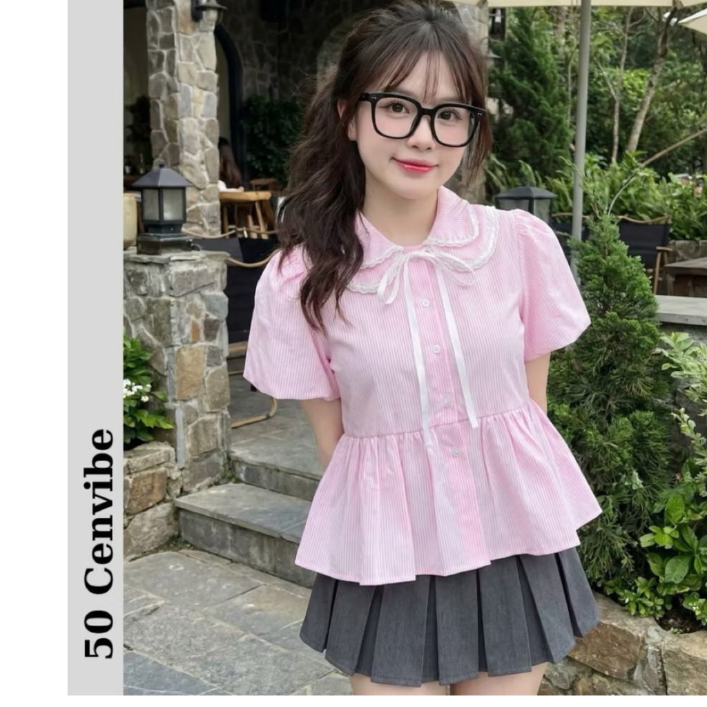 Áo Sơ Mi Nữ Dáng Babydoll Cổ Sen 2 Lá Phối Ren Cộc Tay Có Bigsize Clothing Thời Trang Nữ M6777 - SamHi Closet