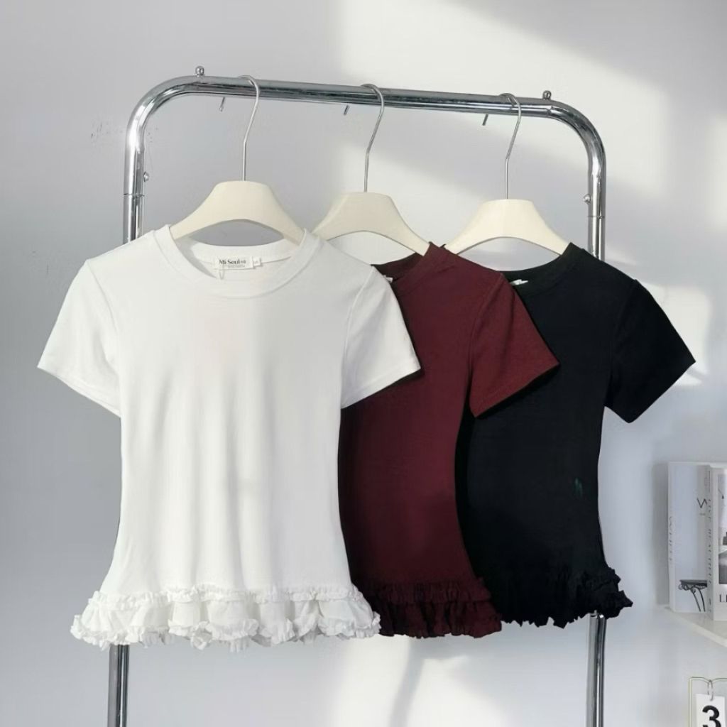 Áo Thun Nữ Gấu Bèo , Áo Cổ Tròn Cộc Tay Viền Bèo Thun Cotton Mịn Mát BigSize M2257 - SamHi Closet