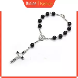 KIN Hạt Thủy Tinh Đen Mân Côi Cho Mặt Dây Chuyền Chữ Thập Vòng Tay Công Giáo Cầu Nguyện Tôn Giáo Cho Thập Tự Trang Sức Cho Gia Đình Elde