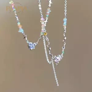 PNPIA- Nhiều Màu Sắc Nghiền Đá Đính Hạt Nelace Cho Nữ Cô Gái Ánh Sáng Sang Trọng Trái Tim Ngọt Ngào Xương Đòn Dây Chuyền Phụ Kiện Trang Sức Quà Tặng