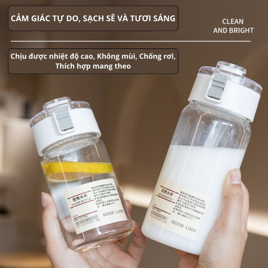 Bình nước thể thao nhựa trong suốt: 350/550/800ml, có ngăn lọc trà, nắp chống tràn