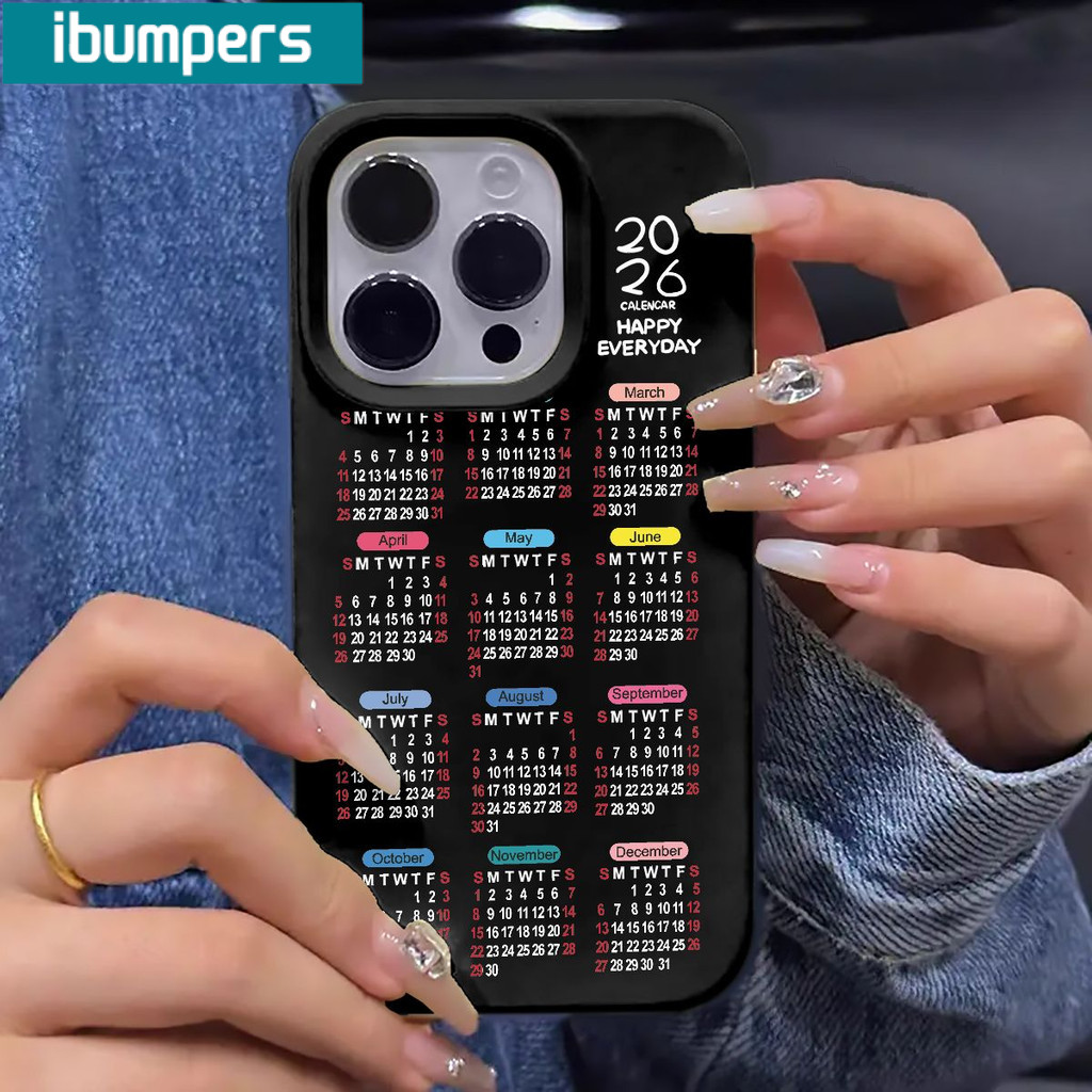 Ibumpers Ốp Điện Thoại Thẩm Mỹ 2026 Lịch Hàng Ngày Đẹp Thanh Lịch Màu Đen Silicon Mềm Chống Sốc Cho iPhone 11 12 13 14 15 16 17 Pro Max IP Plus