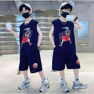 Bộ đồ bộ 3 lỗ SAKU cho bé trai 17-45kg, vải mềm mịn, thấm hút mồ hôi, thời trang thể thao cho trẻ.