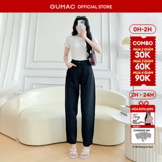 Quần jeans nữ GUMAC baggy màu đen denim mềm tôn dáng trẻ trung  LQJF0813