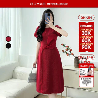 Đầm nữ GUMAC form A tay cánh hồng cổ thuyền  LDF1008