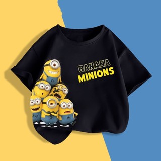 Áo thun ngắn tay cho bé trai, in hình hoạt hình Minion một mặt, chất liệu mềm mại và thân thiện với da