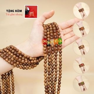 [Tặng Túi Gấm]  Vòng Trầm Hương 108 Om Mani Padme Hum- Trầm Gió Trắng
