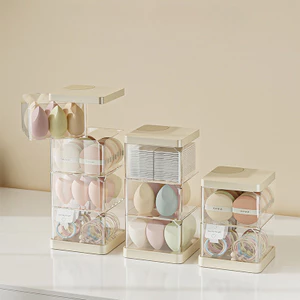 Hộp lưu trữ Puff trang điểm xoay nhiều lớp-Túi lưu trữ tiện lợi, Bàn chải, Trứng làm đẹp, Thiết kế chống bụi để bàn
