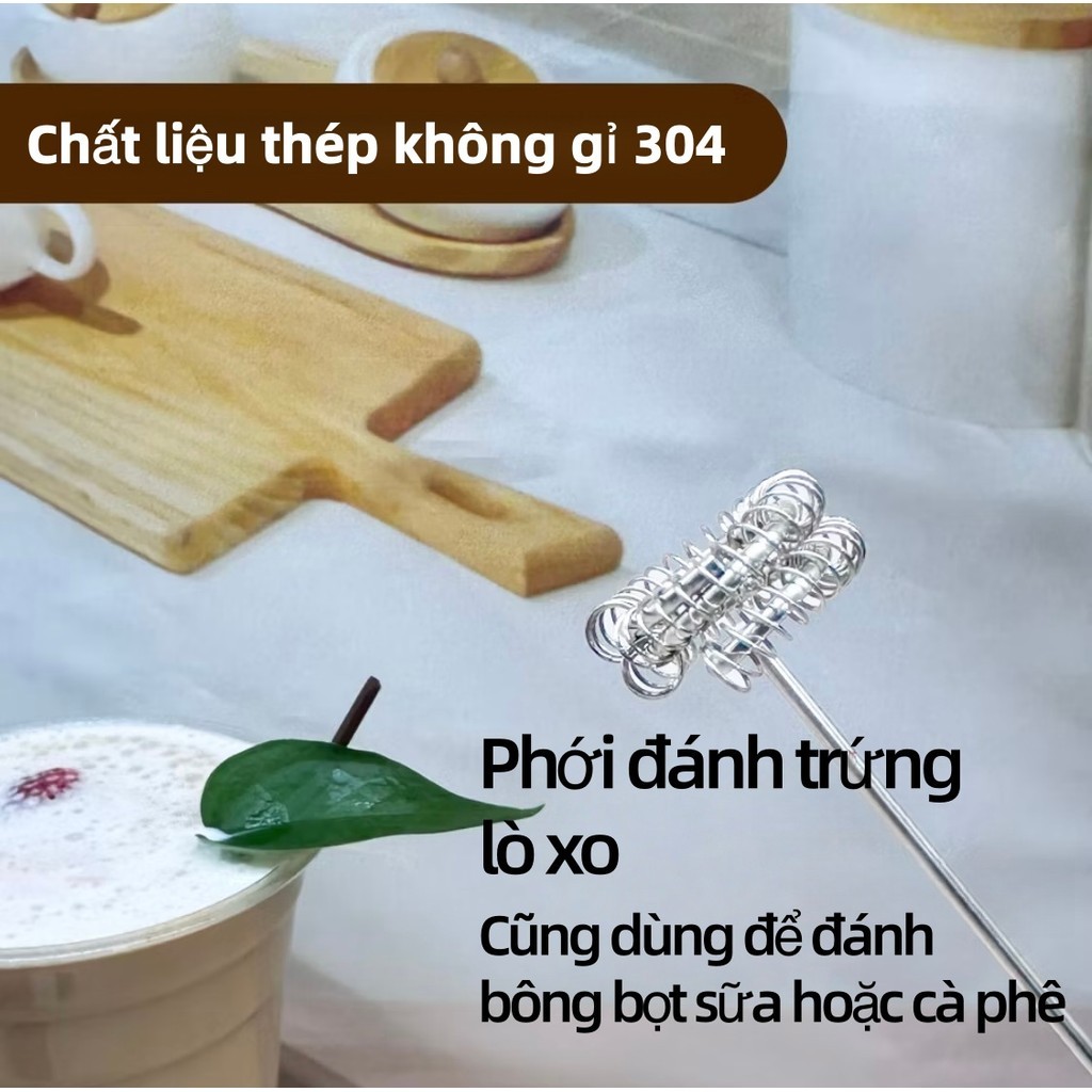 Máy đánh sữa cà phê sạc điện – 3 tốc độ, lò xo kép, cấp thực phẩm. Dùng cho cà phê, sữa, trứng, tiện lợi.