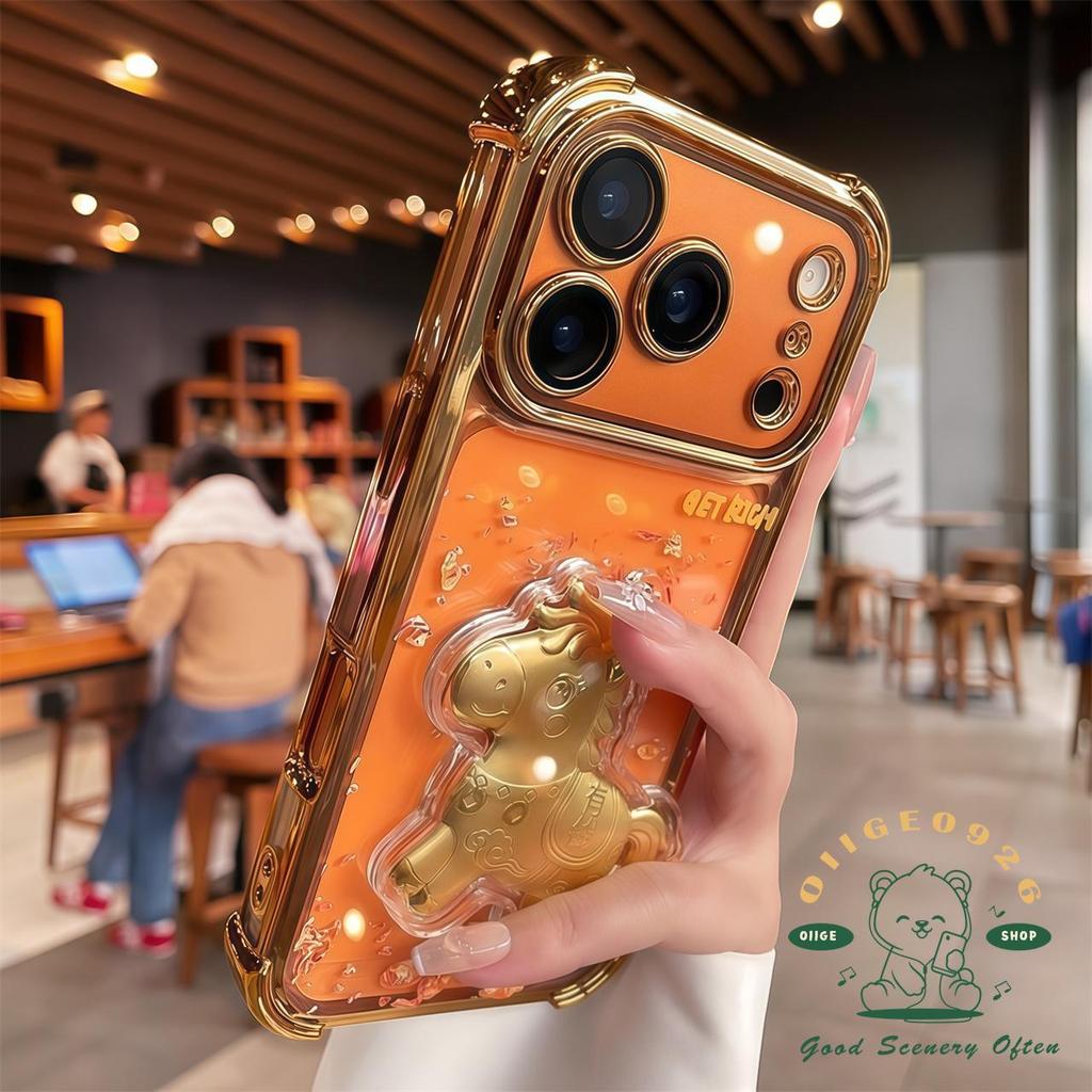 【 Ốp lưng iPhone17 】 Ốp điện thoại mạ chống rơi 2026 Year of the Horse iPhone17 Pro Max 16 15 14 13 12 11 cho vỏ iPhone Vỏ mềm silicon TPU chống sốc