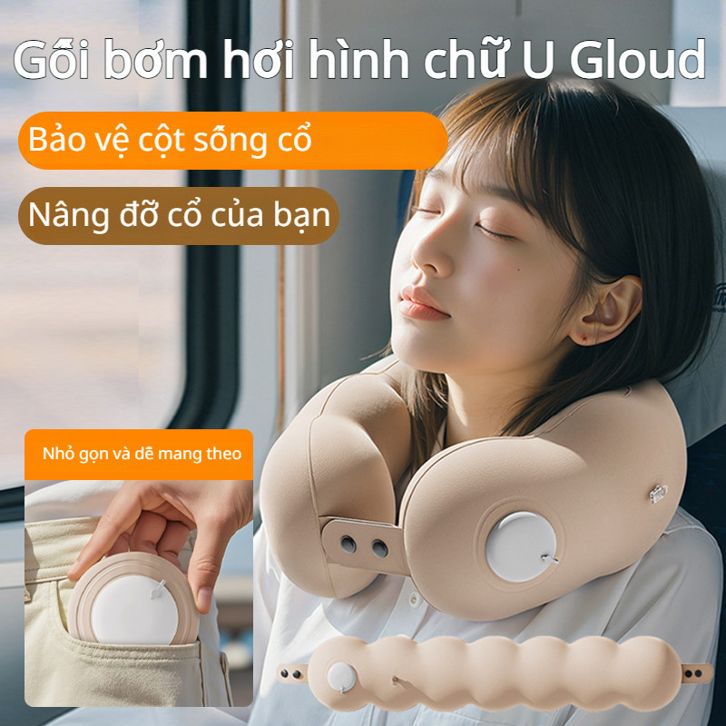 ✨𝐎𝐑𝐈𝐆𝐈𝐍𝐀𝐋✨Gối cổ du lịch di động có thể cất giữ Gối bơm hơi hình chữ U Cloud Press/Bộ gối kê cổ hình chữ U mềm mại và dễ thương / Gối kê cổ hình chữ U giúp giảm đau cổ / Gối hỗ trợ cổ
