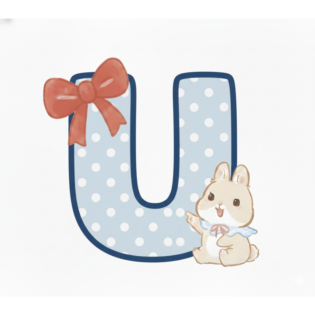 MÓC  KHOÁ CHỮ CÁI THỎ BUNNY XANH CHẤM BI