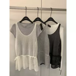 Phong cách Hàn Quốc Mùa hè mỏng hơn có thể xếp lớp eo hẹp Áo Vest dệt kim rỗng Váy Sling B