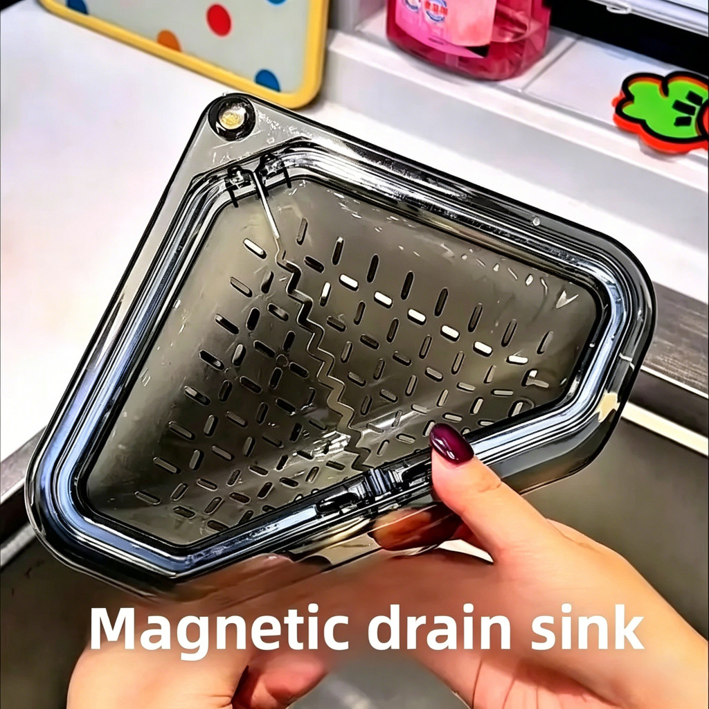 Giỏ đựng nước bồn rửa tam giác từ tính mới Treo dụng cụ lọc nhà bếp để rửa rau củ dư lượng thực phẩm