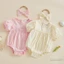 Trẻ sơ sinh Bé gái Trang phục mùa hè Puff Tay ngắn Ruffle Trim Romper và Băng đô