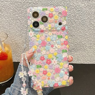 Ốp điện thoại Acrylic vuông chuỗi hoa đầy màu sắc lấp lánh cho iPhone 17 Pro Max 16 15 Pro Max Vỏ bảo vệ chống sốc