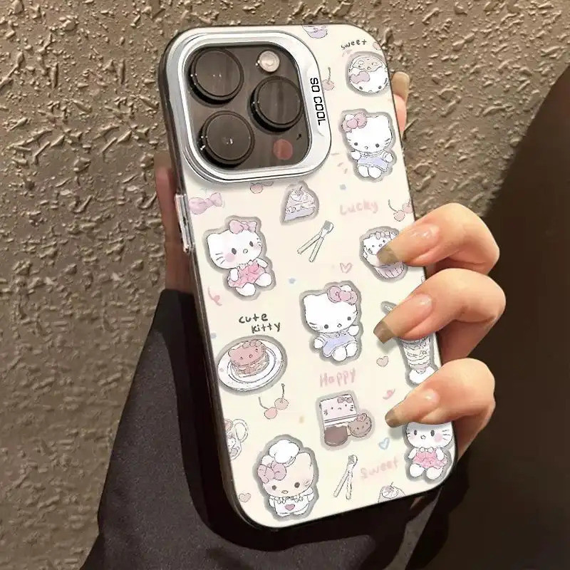 Ốp lưng họa tiết Kitty tráng miệng da PU thiết kế độc đáo chống trầy tốt Bảo Vệ Camera Cấp iPhone 17/16/15/14/13/12/11Ma