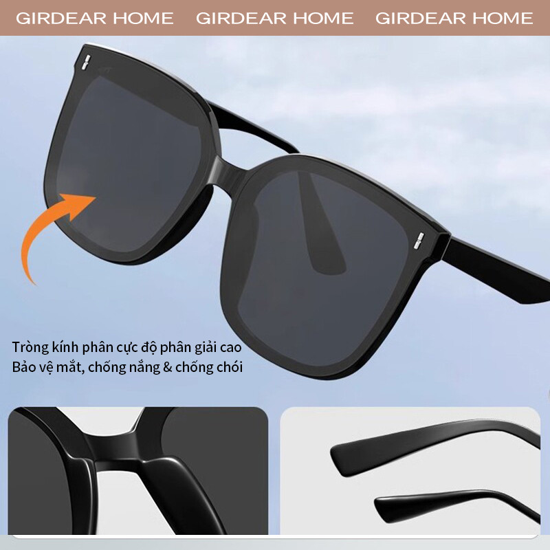 Girdear Home Kính Mát Vuông Hàn Quốc Dành Cho Nữ Phong Cách Cao Cấp Lái Xe Chống Tia UV Phân Cực Kính Chống Nắng Thời Trang Unisex, FW-BLACK