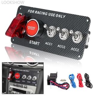 LOOKSHOW Phụ kiện sửa đổi ô tô Công tắc bật tắt LED 12V Bảng điều khiển công tắc đánh lửa LED Sợi Carbon cho xe đua Động cơ khởi động nút nhấn J7R3