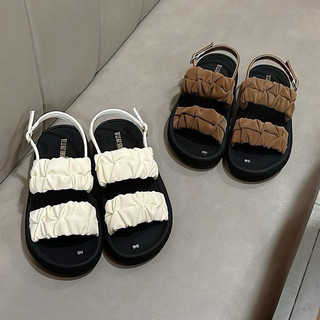 Sandal Nữ IGU  2 quai nhúng mũi tròn màu đen /nâu/trắng nhẹ chân da mềm thoải mái khi mang