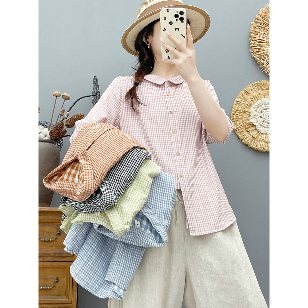 [Hàng có sẵn] Áo sơ mi nữ 100% Cotton chất lượng cao xuất khẩu mùa hè Áo năm tay mềm mại thân thiện với da chất lượng cao