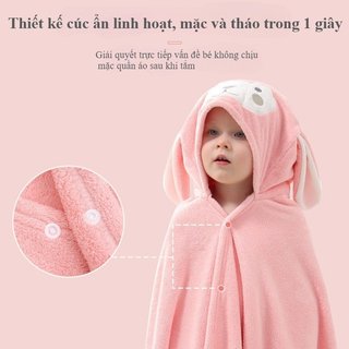 Áo choàng tắm trẻ em Lông cừu san hô có mũ trùm đầu Động vật ấm áp Mềm mại Thấm hút Đồ ngủ Sử dụng tại nhà