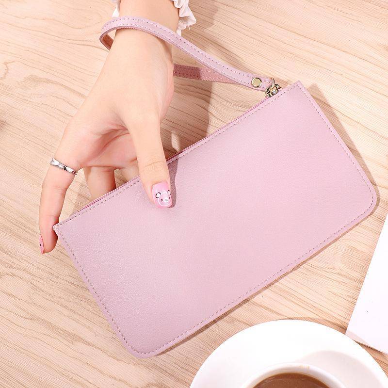 PNPIA- Bao Da PU Nữ Đựng Thẻ Ví Dài Dung Tích Lớn Mỏng Màu Trơn Tổ Chức Cho Du Lịch Essentials