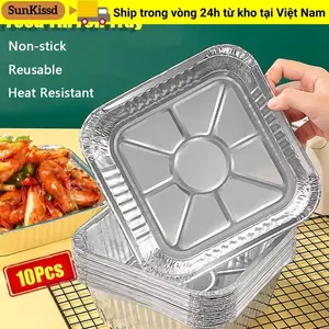 SUNKISSD 10 Cái Khay Giấy Thiếc Thực Phẩm, Hộp Giấy Nhôm Chống Dính 6 / 7 / 8 Inch, Lò Nướng Có Thể Tái Sử Dụng Chống Dầu BBQ Dụng Cụ Nướng Bánh Khay Chiên Không Khí