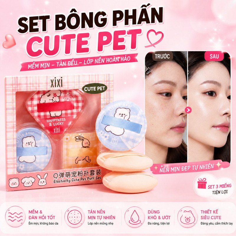 Xixi Bông Phấn Mềm Mịn Dính Tốt Khô Ướt Đều Dùng Tán Tự Nhiên Dễ Thương Giá Sinh Viên Xài Tiện GJ67