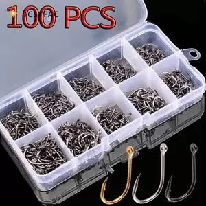 JCSYFAC 100 Chiếc Móc Câu Bộ Thép Carbon Đơn Vòng Tròn Câu Cá Bay Câu Cá Jip Thép Gai Cá Chép Móc Câu Chuyện Biển Phụ Kiện Mới
