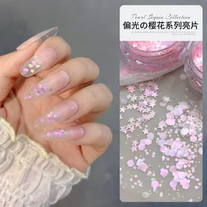 Bột Hoa Anh Đào Nàng Tiên Cá Kim Sa Lấp Lánh Phụ Kiện Làm Móng Tay Aurora Powder Gradient Siêu Mỏng Bướm Năm Cánh Ngôi Sao Móng Tay Trang Sức Miếng Dán