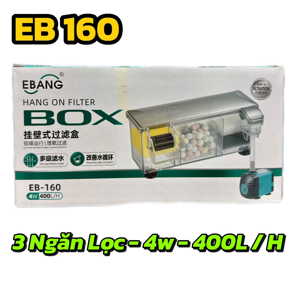 Bộ Lọc Tràn Kèm Bơm, Vật Liệu Lọc Cho Bể Cá Cảnh, Bể Thủy Sinh EBANG (kèm nắp đậy, bánh quay)