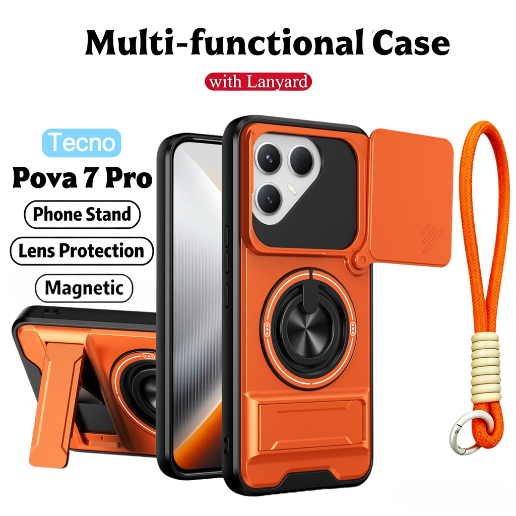 Ốp Điện Thoại Đa Năng Sang Trọng Thích Hợp Cho Tecno Pova 7 6 5 Pro Ultra Slim 4G 5G Dây 360°Giá đỡ vòng có vỏ máy ảnh Vỏ bảo vệ toàn diện chống sốc