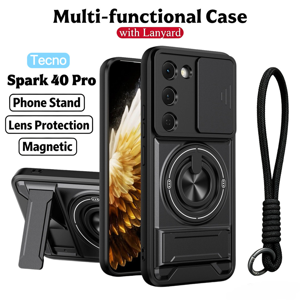 Ốp điện thoại đa chức năng sang trọng Thích hợp cho dây buộc Tecno Spark 40 Pro + 4G 360°Giá đỡ vòng có vỏ máy ảnh Vỏ bảo vệ toàn diện chống sốc