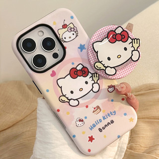 [Sheren] Ốp Điện Thoại Chân Đế Mèo Màu Hồng Bé Gái Thích Hợp Cho iPhone i17 16 15 14 13 12 11 Pro Max