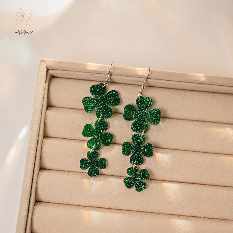 Bông Tai Thả Màu Xanh Lá Acrylic Phong Cách Ireland, Phù Hợp Ngày Thánh Patrick