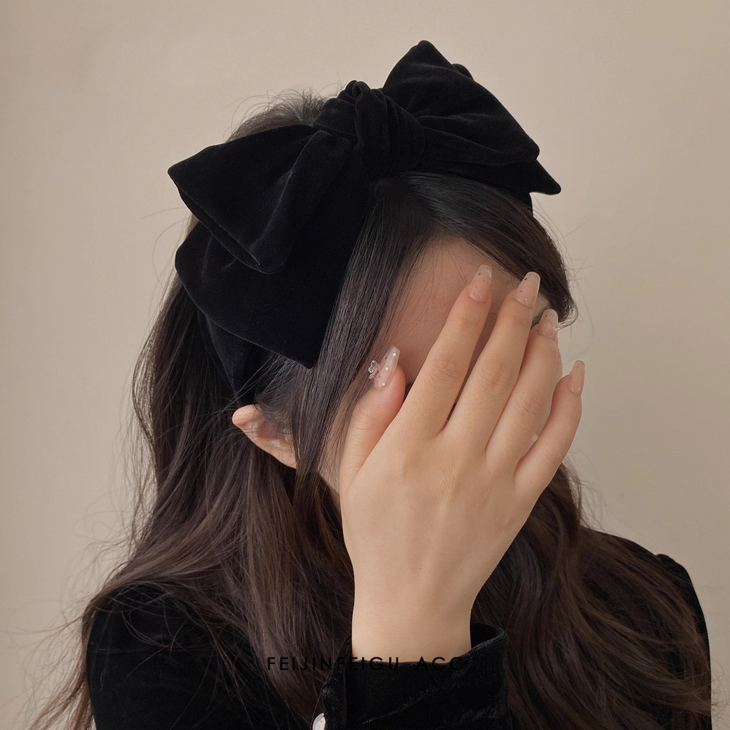 Nhung Đen Nơ Lớn Đầu Nữ Rộng Tóc Vòng