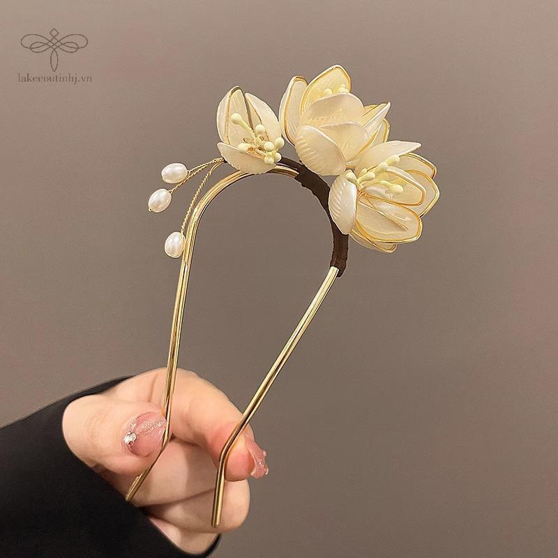 Kẹp tóc hợp kim thiết kế mộc lan, phụ kiện tóc vintage thanh lịch, tăng cường trang trí mũ, lược